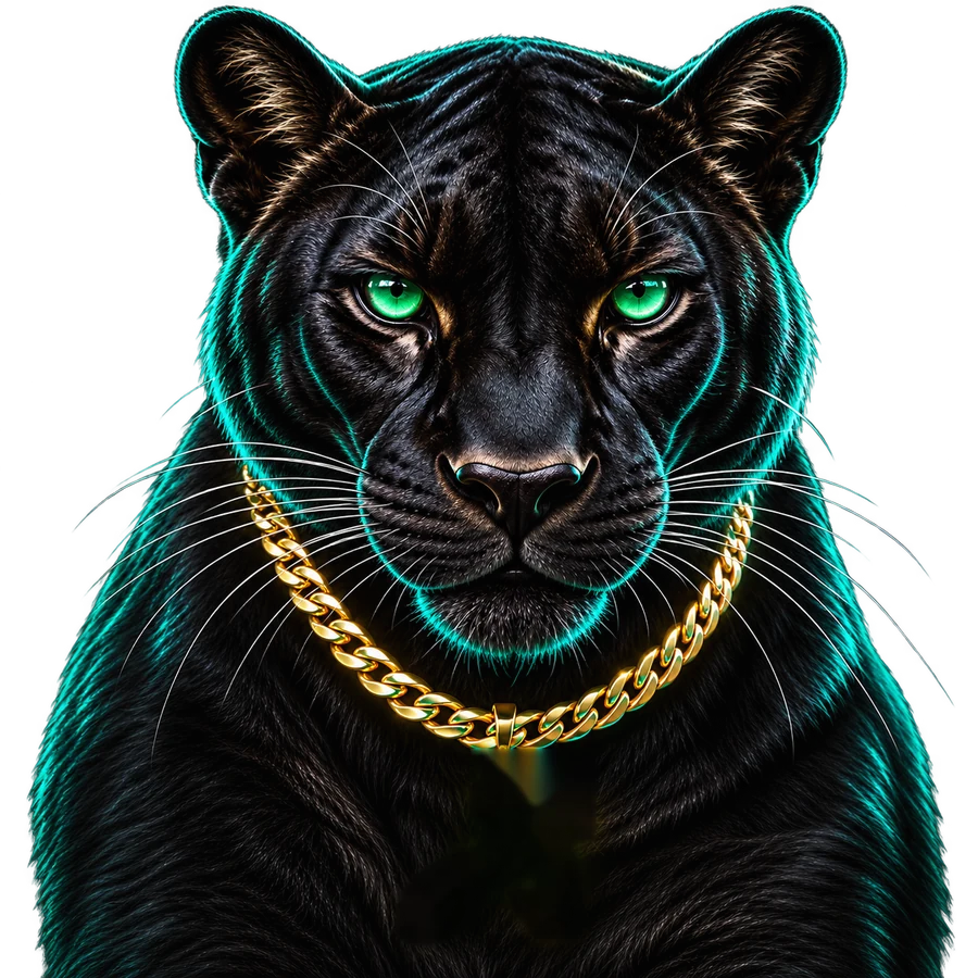 The IDigitalAKKi panther wearing the gold-and-emerald A locket