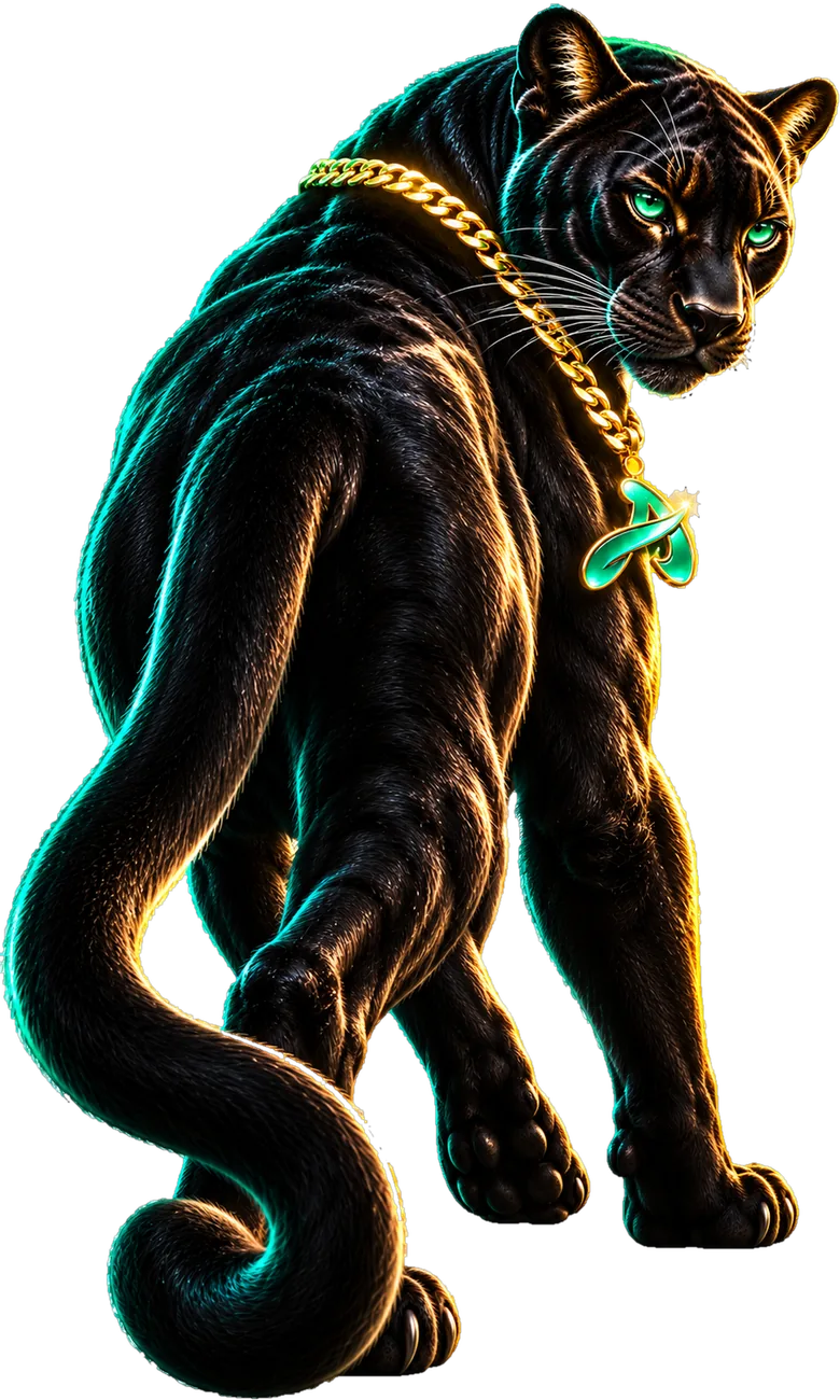 The IDigitalAKKi panther glancing back over its shoulder